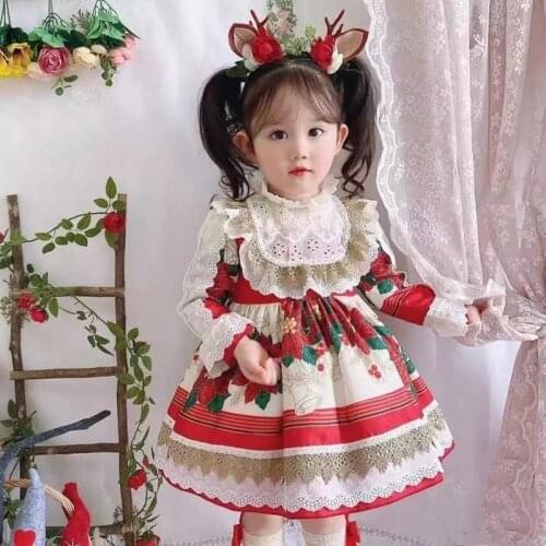 Customized Spanish Girls' Autumn Winter New Christmas Dresses Childrens Lolita Dresses Princess High-end Catwalk Dresses Aramex