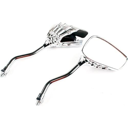 Durable Universal Motorcycle Rearview Mirror Chrome Retroviseur Moto Mirrors Skeleton Skull Rearview Scooter Mirrors Motor