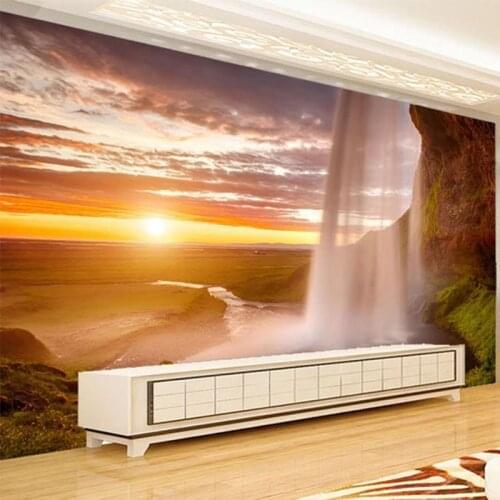 Photo Wallpaper 3D Sunset Waterfalls Nature Landscape Murals Living Room TV Sofa Dining Room Background Wall Papel De Parede 3 D