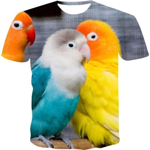 Summer T shirt Men Streetwear Round Neck Short Sleeve Tees Tops Colored parrot Male Clothes Casual 3D Print Tshirt