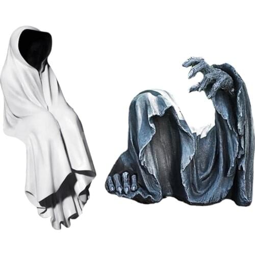 Gothic Reaping Statue Sitting Figurine Resin Desktop Ornament Garden Home Decor F19B