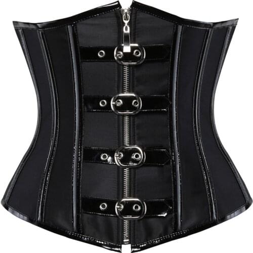 Gothic Spiral Steel Boned Underbust Corset Burlesque Steampunk Lingerie Top Clothing Zipper Costume Showgirl Plus Size S-2XL