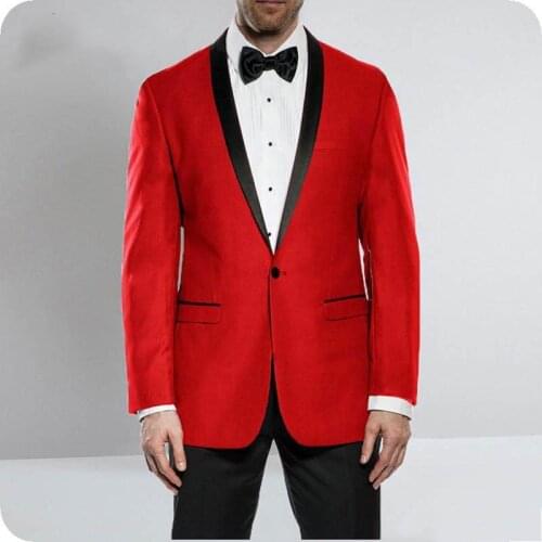 Hot Recommend One Button Red Groom Tuxedos Groomsmen Shawl Lapel Mens Suits Blazers (Jacket+Pants+Tie) W:914