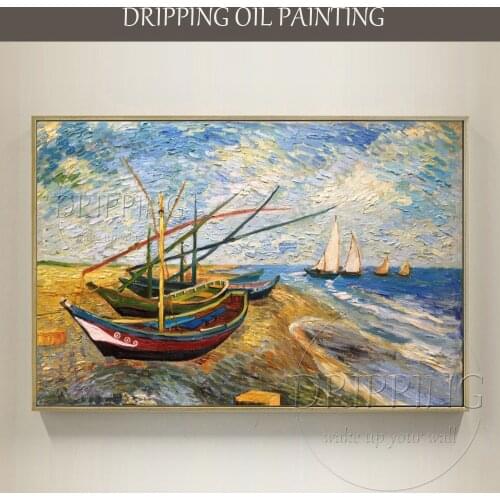 Artist Hand-painted High Quality Impressionist Fishing Oil Painting Knife Landscape Painting Boat Fishing Painting for Wall Art