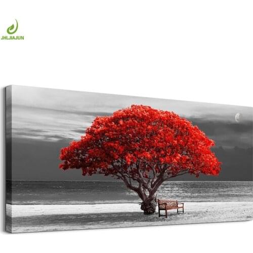 JHLJIAJUN Landscape Canvas Painting Maple Tree Beautiful Beach Posters HD Wall Art Picture Home Decor Wall Art For Living Room