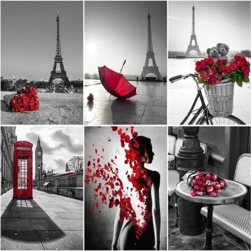 CHENISTORY Frame Picture Diy Oil Painting By Numbers Rose Tower Landscape Acrylic Wall Art Home Decors Coloring By Numbers Diy G