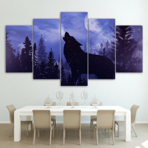 Timber Wolf Howls Canvas Painting Purple Moon Wall Picture for Living Room Decoration Mystery Posters and Prints Home Decor Art