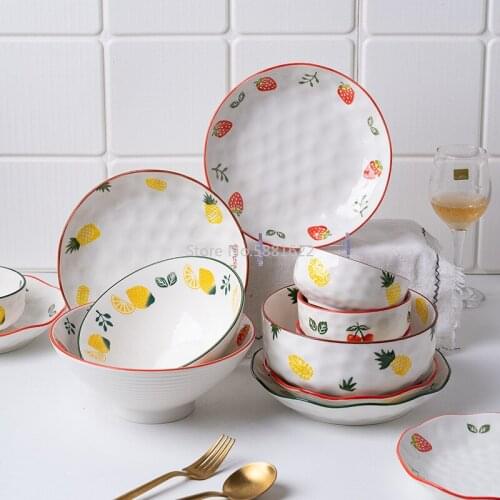 Ceramic Bowl Eating Bowl Noodle Bowl Soup Bowl Hat Bowl Japanese Dishes Dishes Creative Household Tableware Net Red Strawberry