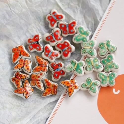 Stick figure style cute flower butterfly ceramic beads three styles Japanese diy handmade earrings accessories jewelry materials