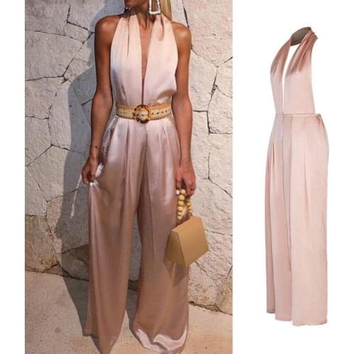 Summer Sleeveless Halter Backless Womens Jumpsuits Sexy Wide Leg Pants Women Jumpsuit 2021 Party Elegant Fashion Ladies Rompers