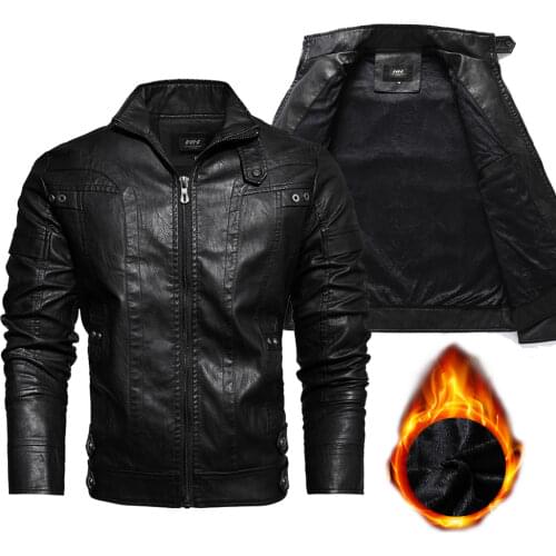 Autumn Winter 2020 Mens New Motorcycle Leather Jacket Lining with Velvet Leather Coat