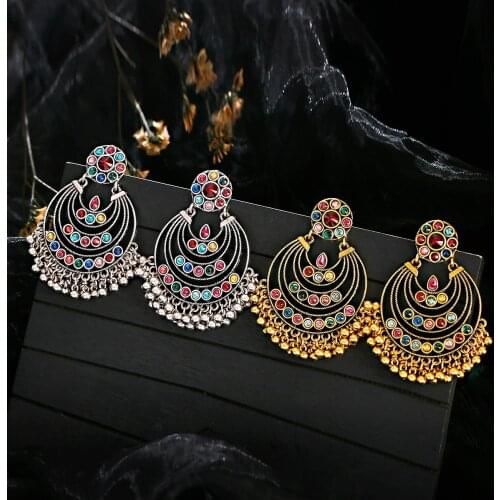 Summer Gold Metal Earring Wedding Tibetan Jewelry Retro Bohemian Tribe Corful Stone Hanging Earrings For Women