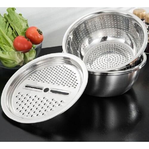 Multifunctional Three piece set Stainless washing vegetables Shaving Basin thickening outside diameters Kitchen tools gifts