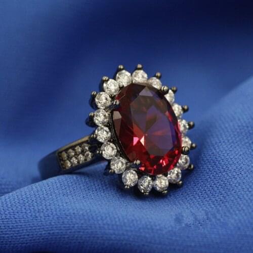 Fashion Jewelry Women Men Top Quality Cubic Zirconia Red Crystal Rings Set Black Gold Filled Engagement / Wedding Ring