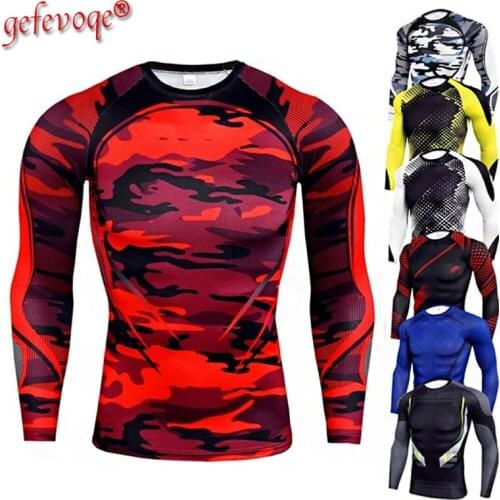 Men Quick Dry Fitness Tees Outdoor SPORT Running Climbing Long Sleeves Camouflage Shirt Tights Bodybuilding Men Under Skin Muscl