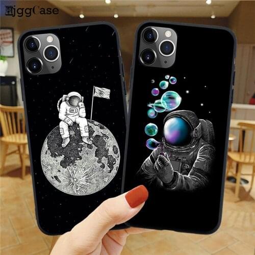 Space Astronaut Soft Silicone Black Phone Case For iPhone 11 12 Pro Max Mini X XS XR 6 6S 7 8 Plus SE 2020 Back Cover