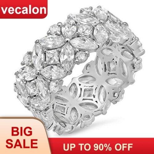 Vecalon Flower shape Promise Ring Set 925 sterling silver 5A Zircon Cz Engagement rings for women Men Jewelry Gift