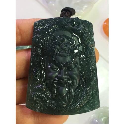 Natural 7A Myanmar jade HandCarved jade guan gong mascot of the talisman green jade pendant jade necklace men jade jewelry