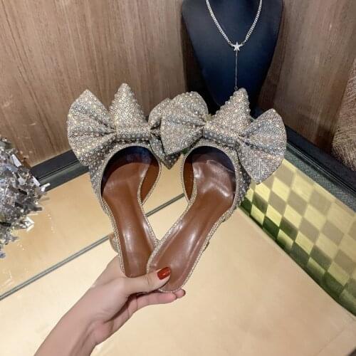 2021 New European Station Pointed Bow Sandals Diamond Versatile Ultra High Heel Thin Heel Baotou Sandal Womens Shoes