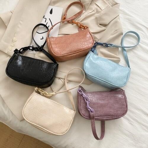 2021 Women New Trendy Crocodile Pattern Underarm Baguette Mini Fashion Trendy Chain Casual One shoulder Handbag