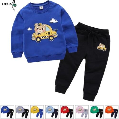 Boys & Girls Clothes Childrens Clothing Sets Autumn Full Active Suits Cartoon Print Kids Cotton Shirt Tops+Trousers(pants) 2Pcs