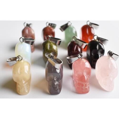 Wholesale12pcs/lot fashion natural stone mixed carved skull skeleton charms pendants for diy jewelry making free shipping