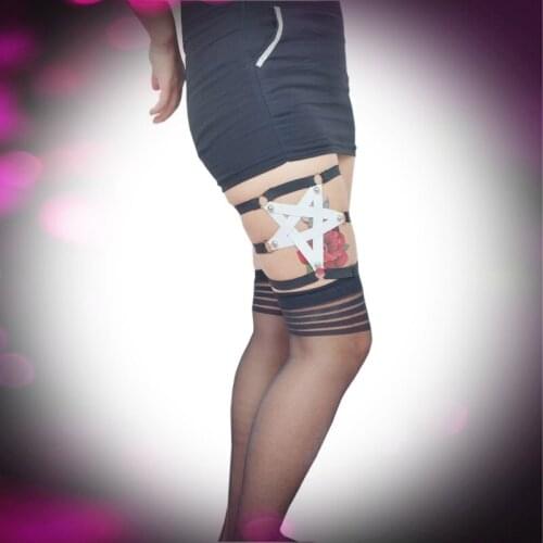 Pastel Goth Pentagram Harness Strap White Pentagram Garters Elastic Leg Garters Fetish Wear Stockings Suspenders Belt P0056
