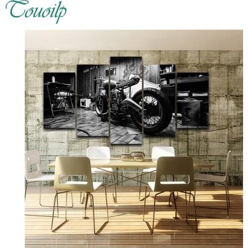 Full diamond painting 5pcs round&square Retro motorcycle table dim Hanging on the wall embroidery wedding decoration gifts