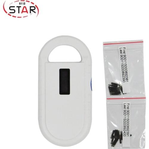 Portable Pets Rfid Microchip reader scanner + 10pcs 1.25*7mm rfid pet Microchips ISO FDX-B 134.2khz rfid transponder
