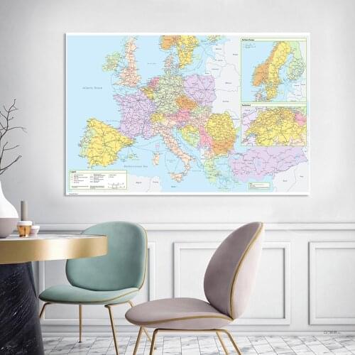 225*150cm The Europe Political Map Traffic Route Map Large Poster Non-woven Canvas Painting School Supplies Home Decoration