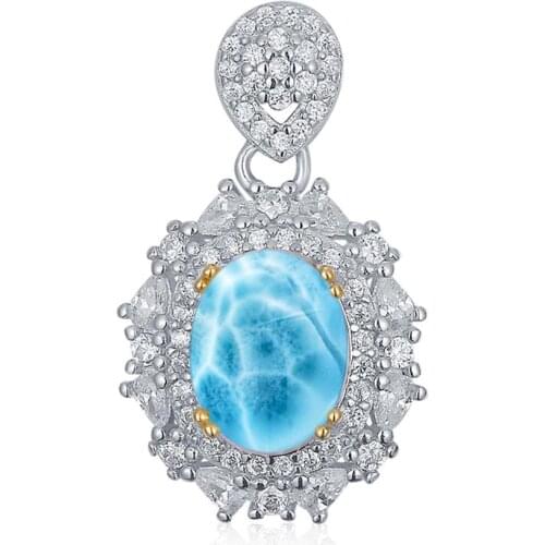 Luxurious 1.50ct Larimar Pendant 925 Sterling Silver Natural larimar jewelry Silver wholesale larimar Jewelry Pendant Necklace