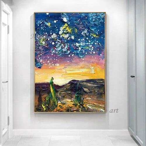 100% Hand-painted Heavy Textured Night Scenery Oil Painting Canvas Art Abstract Wall Hangings Pictures Unframed Quality Artwork