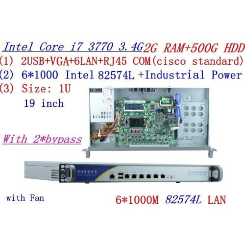 Support ROS RouterOS Mikrotik 1U firewall server router with 6*inte 1000M 82574L Intel I7 3770 3.4Ghz 2G RAM 500G HDD 2*bypass