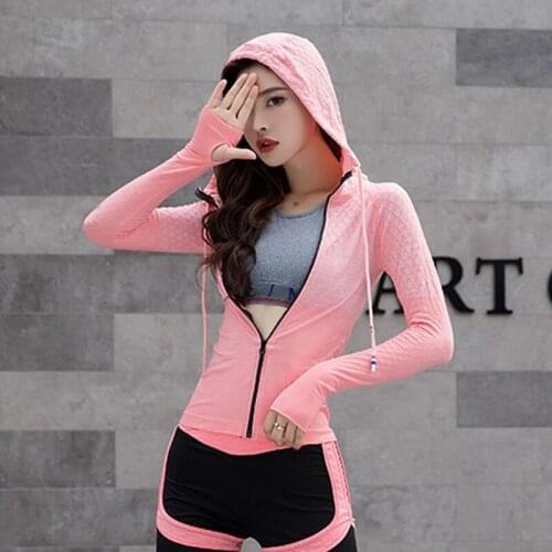 Front Zipper hooded Womens Yoga Shirts Long Sleeve Yoga Top Sportswear Quick Dry Tracksuit Women Running Jacket