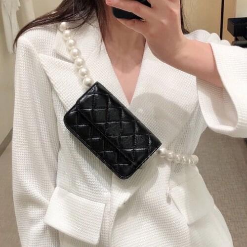 Womens Shoulder Bag 2021 Pearl Chain Design Crossbody Bag Fashion Brand Handbags And Purses PU Leather Black Totes Female Bolsa