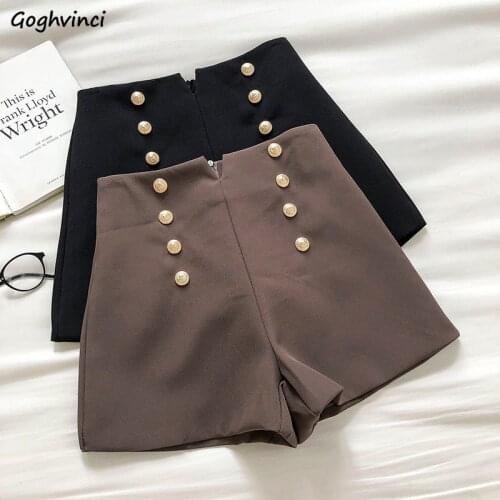 Korean Style Double Breasted Ins Hot Sale Summer Womens High Waisted Trousers Solid Pantalones Cortos De Mujer Korean Style Chic