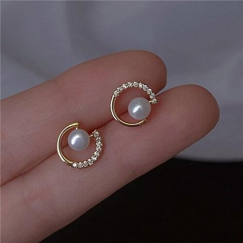 ORZTOON Korean Style Pearl Zircon Earrings For Women Fashion Exquisite C Semicircle Earrings Fashion Jewelry 2020 New Party Gift