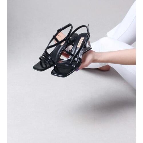 Womens Sandals Black Band Square Low Heel Casual Comfortable Summer Sandals 2021 Summer Season