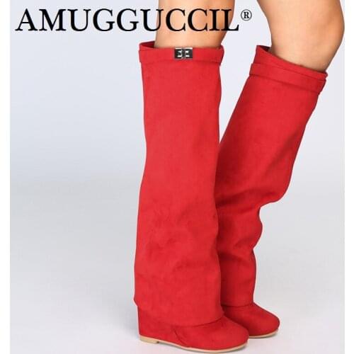 Customize Plus Big Size 34-46 Red Zip Fashion Sexy Knee High Heel Platform Wedges Autumn Winter Ladies Females Women Boots X1758