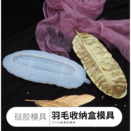 1pc Large Mirror Feather Silicone Mold DIY Handmade Storage Mold Table Plate Set Decoration UV Resin Molds