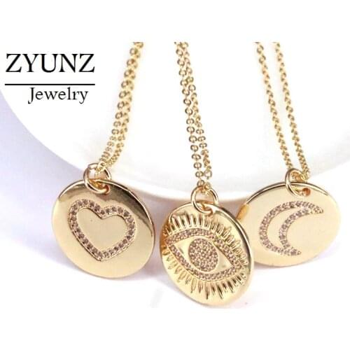 10PCS, CZ Moon Heart Eye Pandant Necklace Zirconia CZ Stone Necklace Gold Color Punk Jewelry