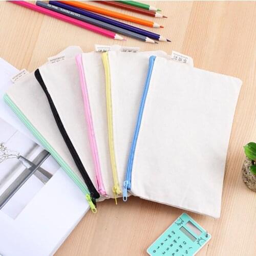 100pcs blank canvas zipper Pencil bags pure cotton pen pouches cosmetic Bags mobile phone clutch bag 20.5x13cm SN022