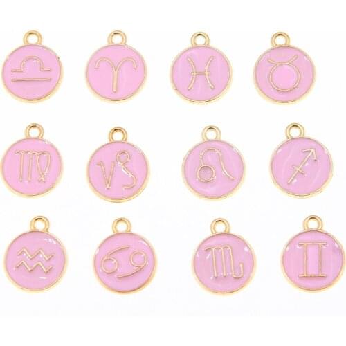 12 Pcs/Set Metal Alloy Pink Enamel 12 constellations Charms Pendant Diy Hand Bracelet Necklace Made Jewelry Accessories