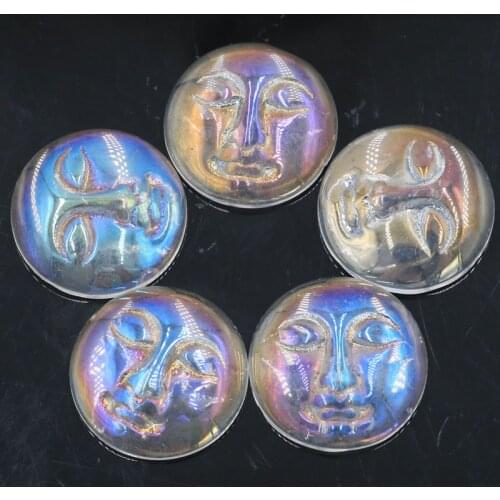 18x18mm DIY Aura Angel Quartz Turquoise Rainbow Titanium Quartz Moon Goddess Face Cabochon Cab Bead (5 Piece)