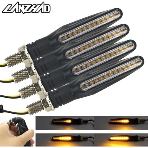 2 Pair Motorcycle Turn Signals LED Lights Flowing Water Flicker Flashers Indicators for Honda Kawasaki Ducati Suzuki KTM Aprilia