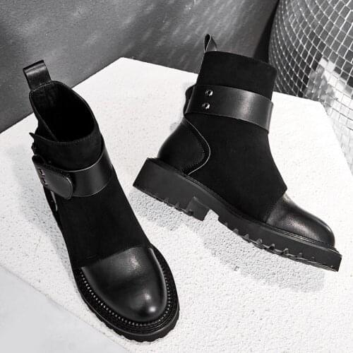 2020 fashion belt buckle boot design genuine leather kid suede Women Shoes boots Women ankle Boots female