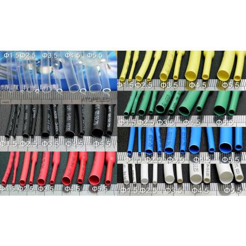 5M Polyolefin 2:1 Heat Shrink Tube 0.6mm/0.8mm/1mm/1.5mm/2mm/2.5mm/3mm/3.5mm/4mm/5mm/6mm Black/Red/Yellow/Green/Blue/White/Clear