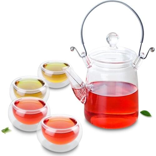 5in1 Tea Set C- 350ml Heat-resisting Glass Tea pot with Stainless steel Handle+4* Cups