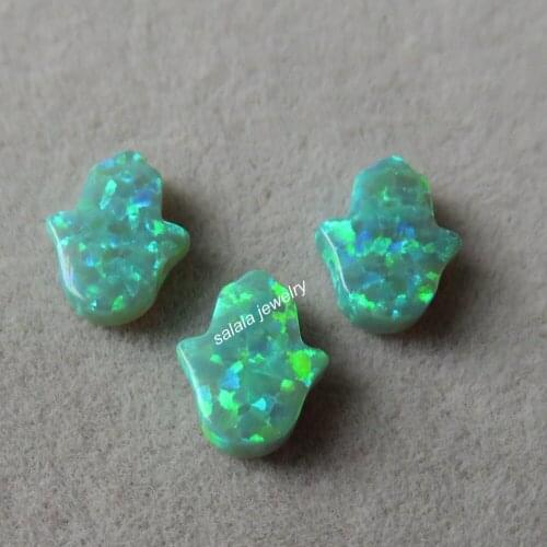 50pcs/lot 8x10mm Hamsa Opal Synthetic Kiwi Green Hamsa Opal , Lucky Hamsa Opal for Bracelet & Necklace