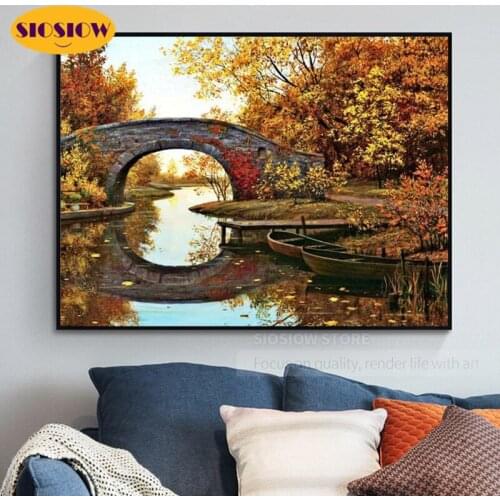 5d Diy Diamond Painting Chinese Landscape Small Bridge Scenery With Window Full Round 3D Mosaic Embroidery Picture Of Rhinestone